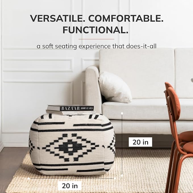 Anji Mountain Artisan Crafted Cotton Blend Pouf Ottoman | Versatile Floor - Image 5