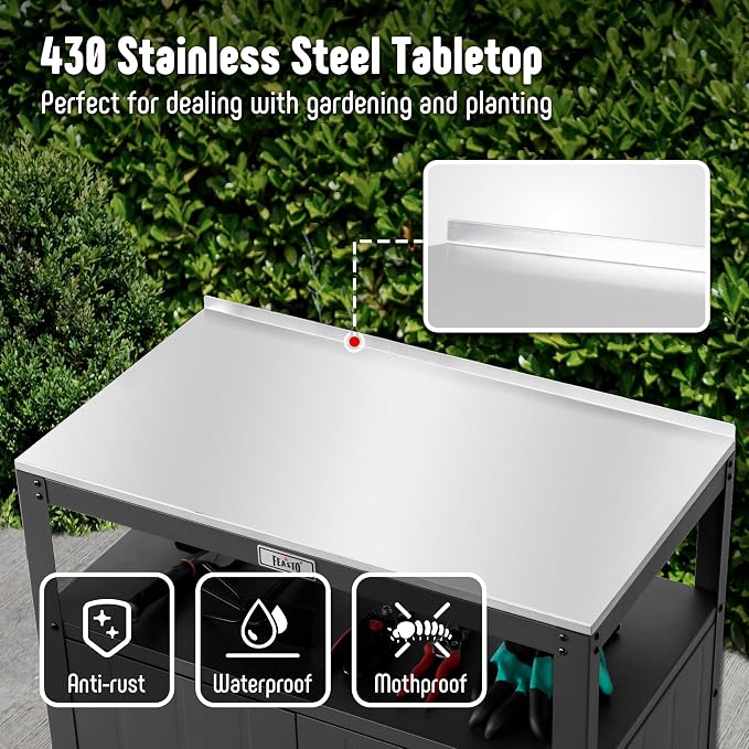 Garden Potting Bench with Storage, Outdoor Potting Table & Garden Work Bench - Image 5