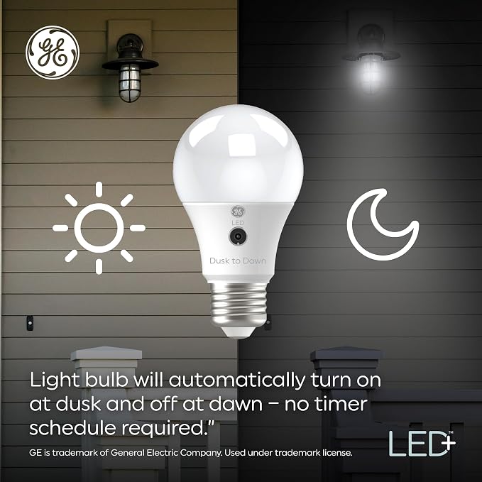GE LED+ Dusk to Dawn A19 LED Light Bulbs, Automatic On/Off Outdoor Light - Image 4