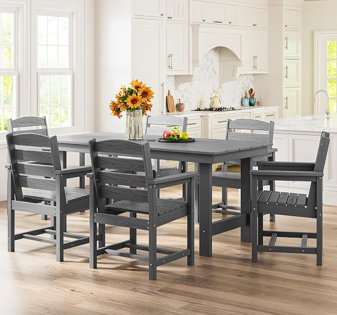 SERWALL Outdoor HDPE Dining Table Set, 7-Piece Outdoor Dining Table Sets - Image 7