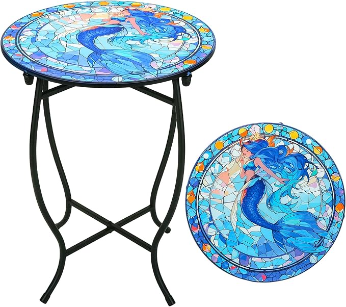 Fashion&cool Patio Side Table for Small Space, 14 Inch Weather Resistant Metal by Fashion%26cool