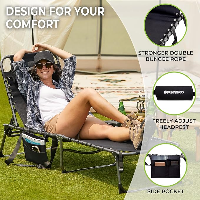 FUNDANGO Chaise Lounge Chair Outdoor, 5-Position Folding Tanning Chair - Image 5