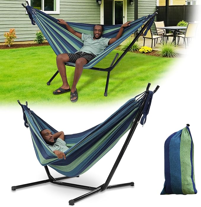 Hammock with Stand for Outside, 600lb Weight Capacity 3-in-1 Adjustable Height by HOME+RIGHT