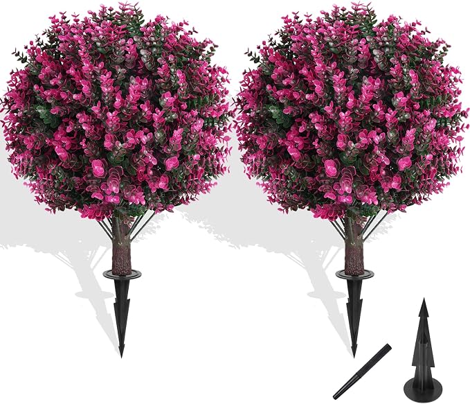 Artificial Topiary Tree with Pink Eucalyptus, Fake Evergreen Tree by FEELTHENEWWORLD