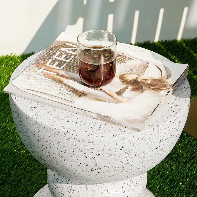 Glitzhome Outdoor Side Table, Round Accent End Table, Lightweight Faux Terrazzo - Image 7