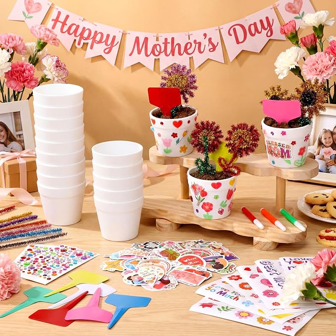 Funnymoom 48 Set Paintable Flower Pot Craft Kit DIY Spring Pots Craft - Image 2