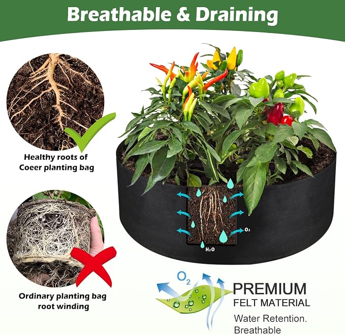 LBTING 2Pcs 50 Gallon Plant Grow Bags, Fabric Raised Planting Bed Heavy Duty - Image 4