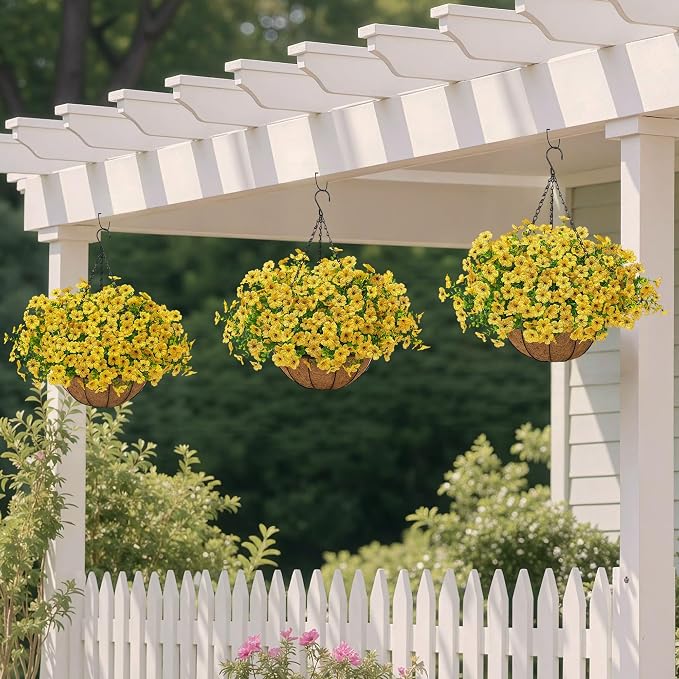 Artificial Faux Hanging Mums Plants Flowers Basket - Image 2