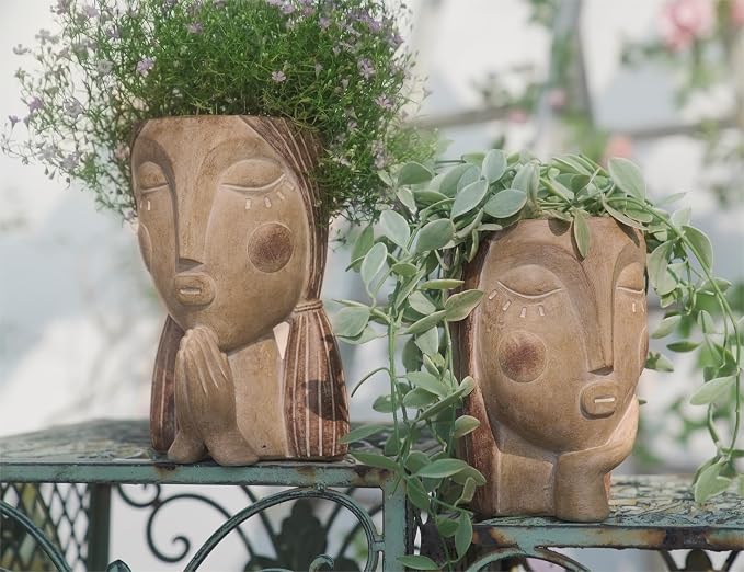 Face Planter Pots with Drainage Hole, Resin Head Planters - Image 3