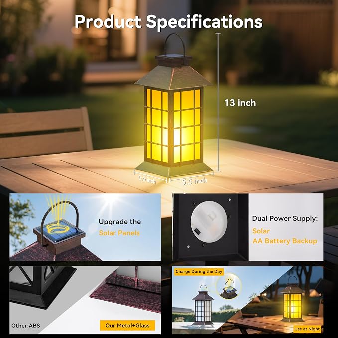 2 Pack 13" Copper Solar Lantern - Image 4