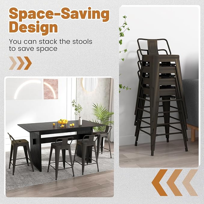 COSTWAY Metal Bar Stools Set of 4, - Image 8