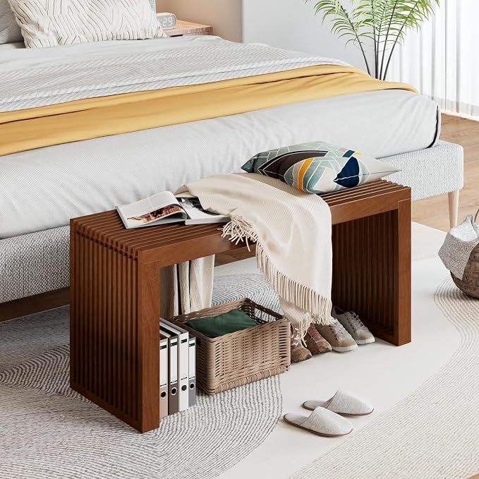 Bamboo Dining Bench Indoor Long Entryway Shoe Rack Bench, Outdoor Modern Wood - Image 7