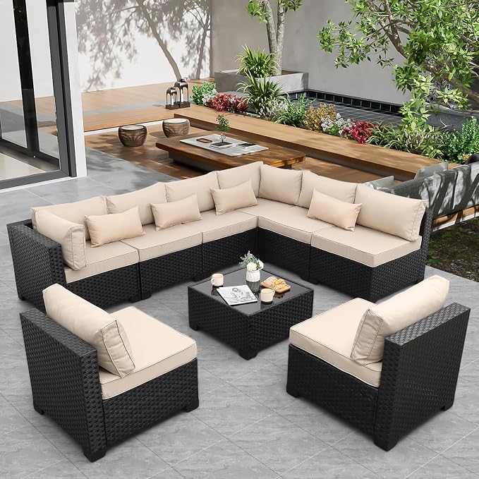 9 Pieces Outdoor Sectional All-Weather Wicker Patio Furniture Set Patio - Image 2