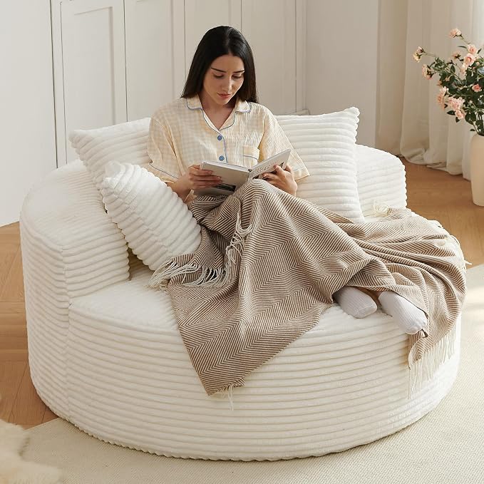Oversized Round Chair Lounge Chaise Indoor, Upholstered Corduroy Deep Seat - Image 7