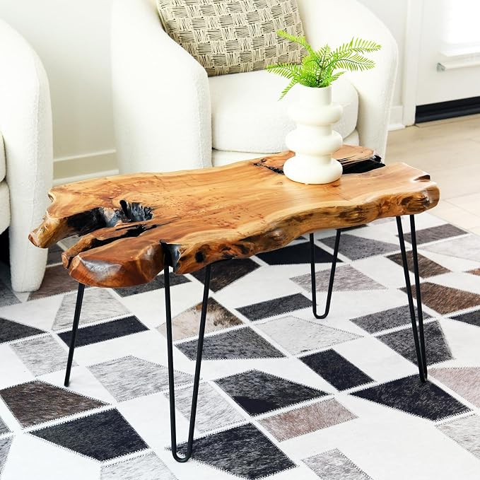 WELLAND Live Edge Cedar Wood Coffee Table Metal Hairpin Legs 32.5" W x 17" D x - Image 7