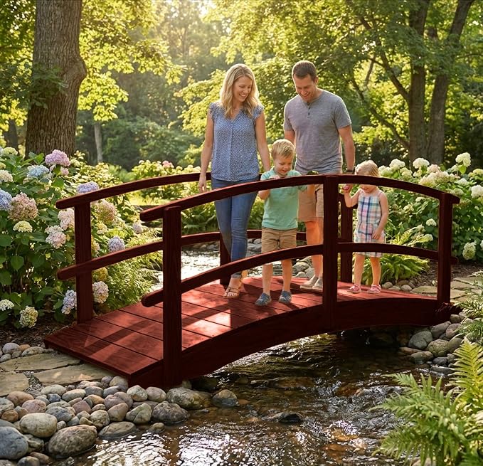8 FT MAHOGANY Amish Made Garden Bridge - Image 7
