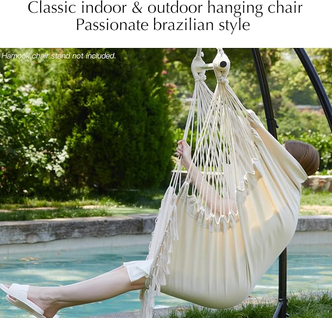 PNAEUT Hammock Chair with Tassel Hanging Rope Swing - Image 2