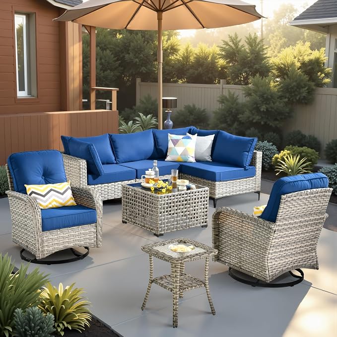 Outdoor Sectional Patio Furniture Set, 8 Pieces Wicker Conversation Sets L by CAODOCPatioFurniture