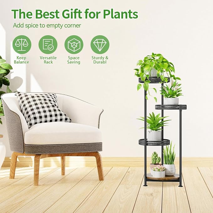 4 Tier Plant Stand Indoor Outdoor, Metal Flower Pot Shelf Holder Clearance - Image 3
