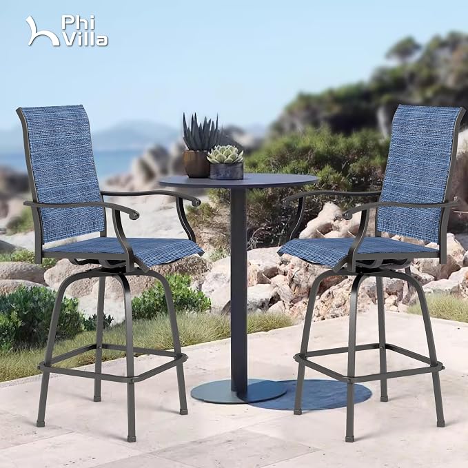 PHI VILLA Outdoor Swivel Bar Stools Set of 2, High Top Bar Chairs - Image 8