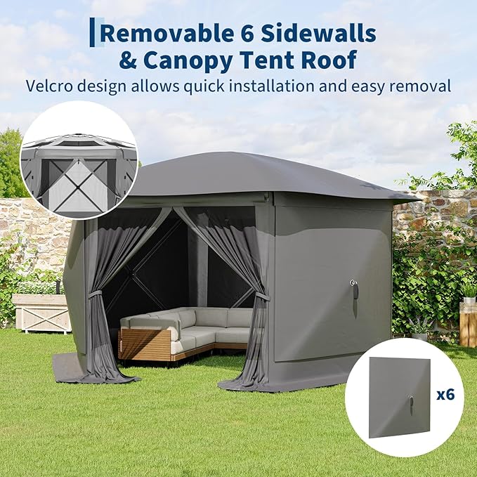13x13FT 6-Sided Pop Up Gazebo Tent，One-Push Setup Canopy Tent - Image 4
