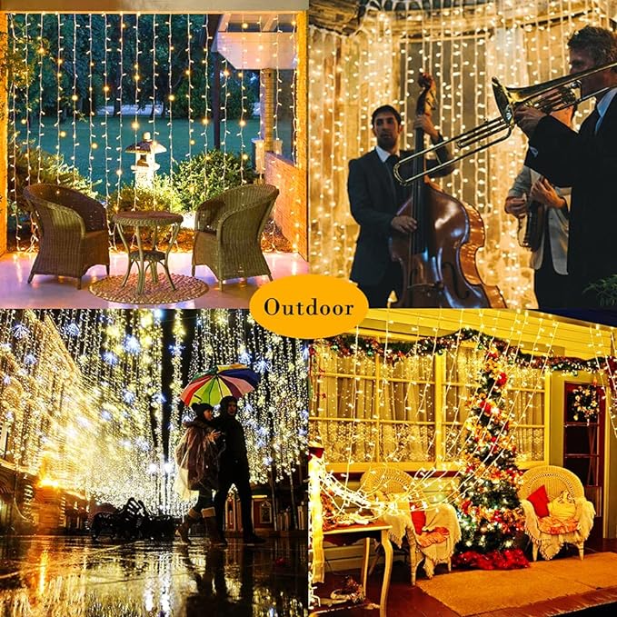 Upgraded Solar Curtain Lights Outdoor Garden Fairy String Lights 300 LED 8 - Image 5