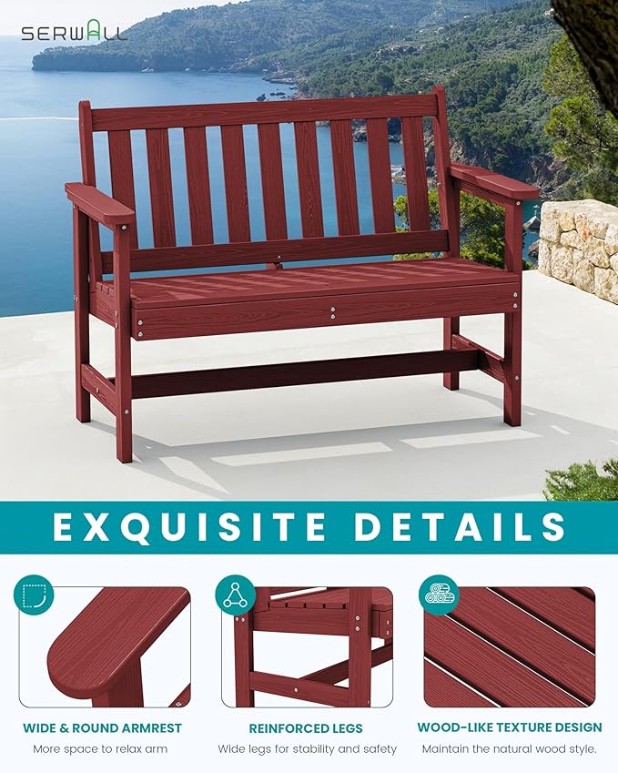 SERWALL Outdoor Bench, HDPE Outdoor Benches Weatherproof, 2-Person Garden Bench - Image 4