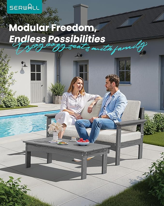 SERWALL Outdoor Coffee Table, HDPE All-Weather Patio Table, Patio Furniture - Image 3