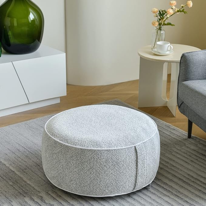 Inflatable Pouf Ottoman, 21x10 Inches Stuffed Chenille Ottoman - Image 8