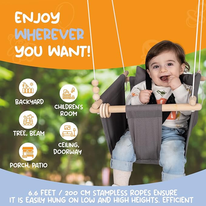Indoor Outdoor Baby Swing with 3-Point Harness and Hardware - Image 4