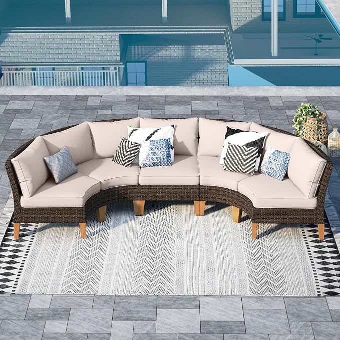 Sophia & William Patio Furniture Set, 5 Piece Half Moon Outdoor Wicker by SophiaWilliam