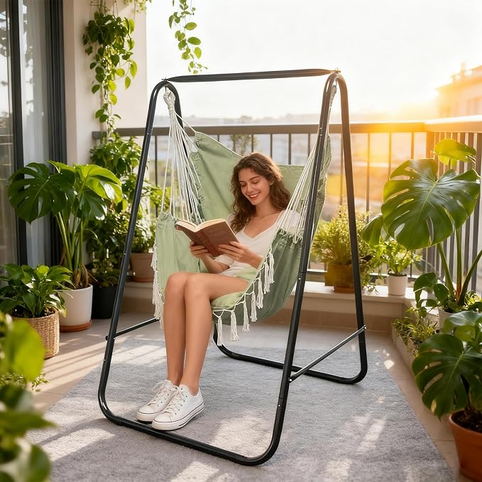 Hammock Chair with Stand, Heavy-Duty Hammock Stand with Large Indoor Swing - Image 2
