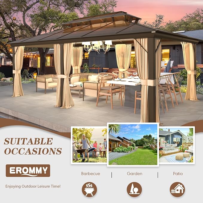 EROMMY 12' x 20' Gazebo Polycarbonate Double Roof Canopy - Image 7