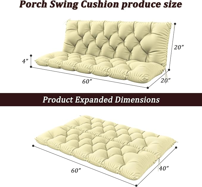 Porch Swing Cushion with Backrest 2-3 Seater Outdoor Bench Cushions Waterproof - Image 2