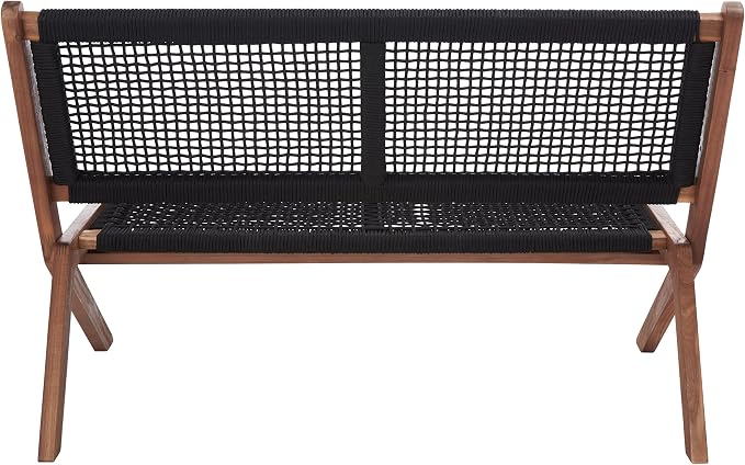 SAFAVIEH Outdoor Collection Kobina Natural Acacia Wood/Black Rope Foldable Bench - Image 11