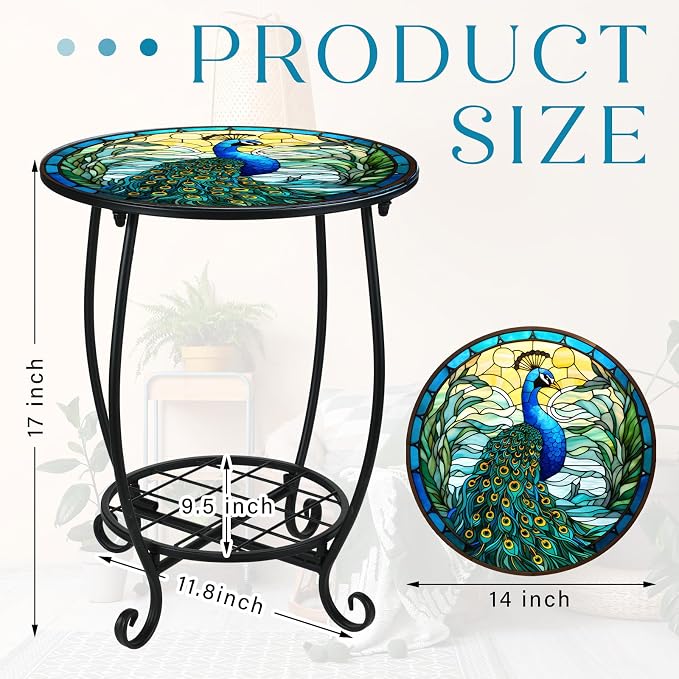 Outdoor Side Table Round Small Mosaic Patio Accent Indoor End Plant Coffee Tea - Image 3