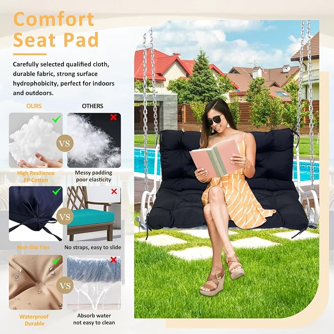 Swing Replacement Cushions for Outdoor: 2-3 Seater Waterproof Porch Bench - Image 5