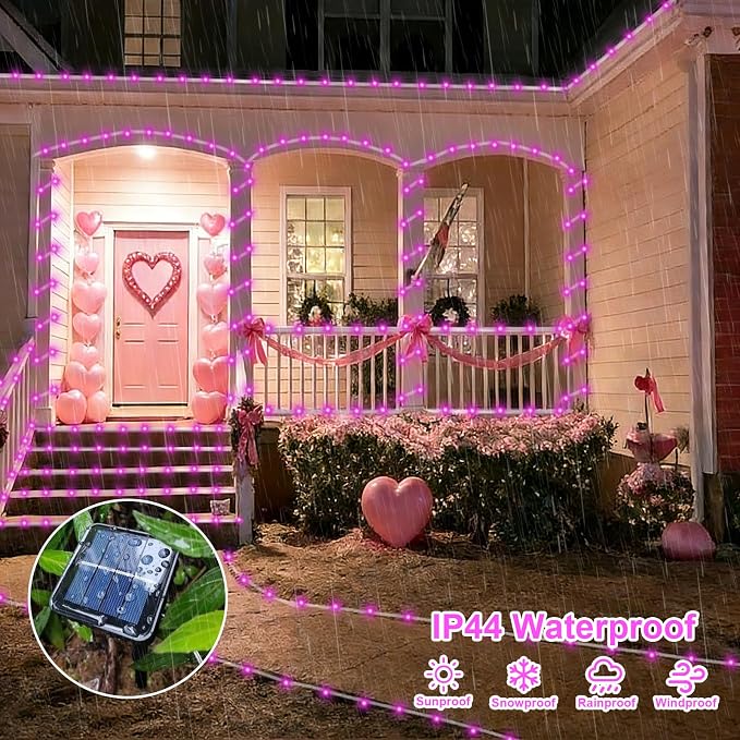 QITONG Pink Solar Rope Lights Outdoor, 2 Pack Each 33ft 100LED String Light - Image 6