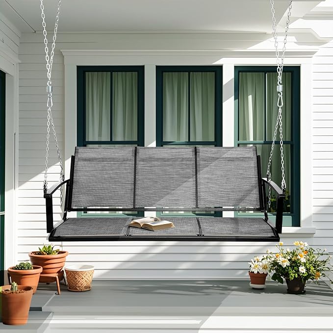 Textilene 3 Seat Hanging Swing, 5.2FT Patio Bench Swing, 660lbs Heavy Duty - Image 2