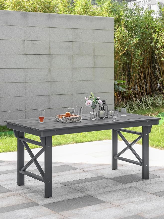 HDPE Outdoor Dining Table, 66.9” Rectangle Patio Dining Table - Image 9
