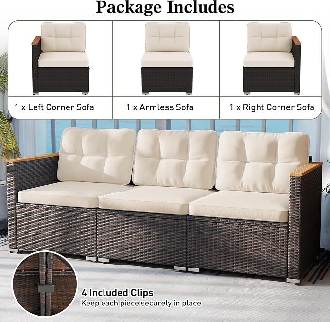 Tangkula 3-Seat Patio Wicker Couch Sofa, Outdoor 3 Seater Rattan Furniture Set - Image 6