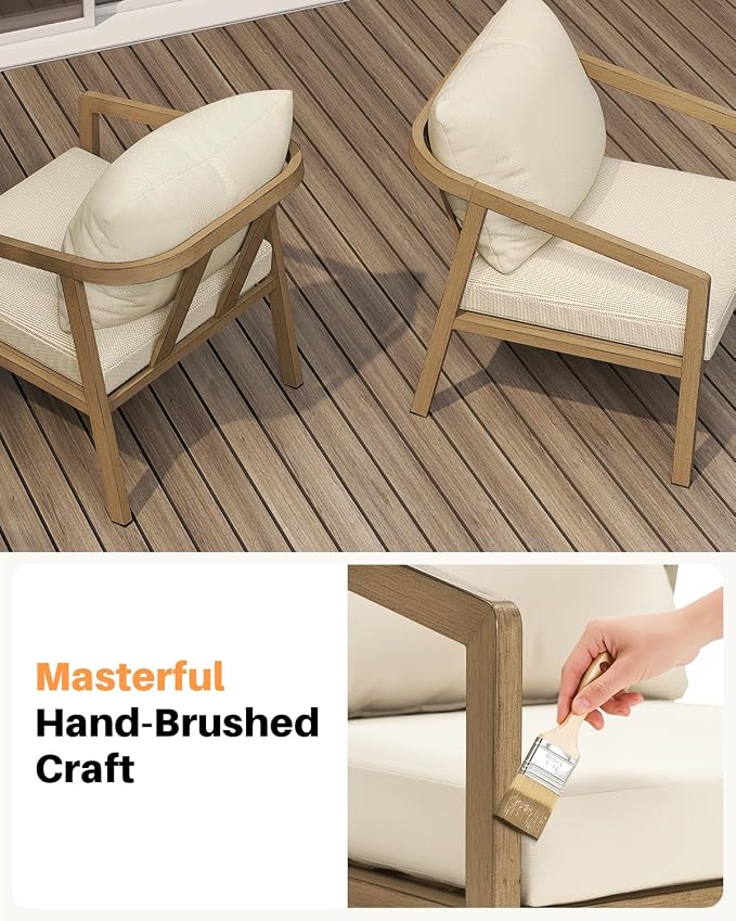 Teak Patio Sofa Chairs Set of 2, Never-Rust Aluminum Outdoor Armchair - Image 7