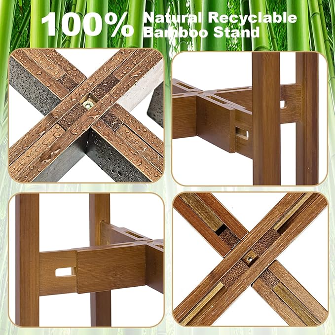 Adjustable Plant Stand Indoor, Bamboo Mid Century Modern Plants Stands - Image 4