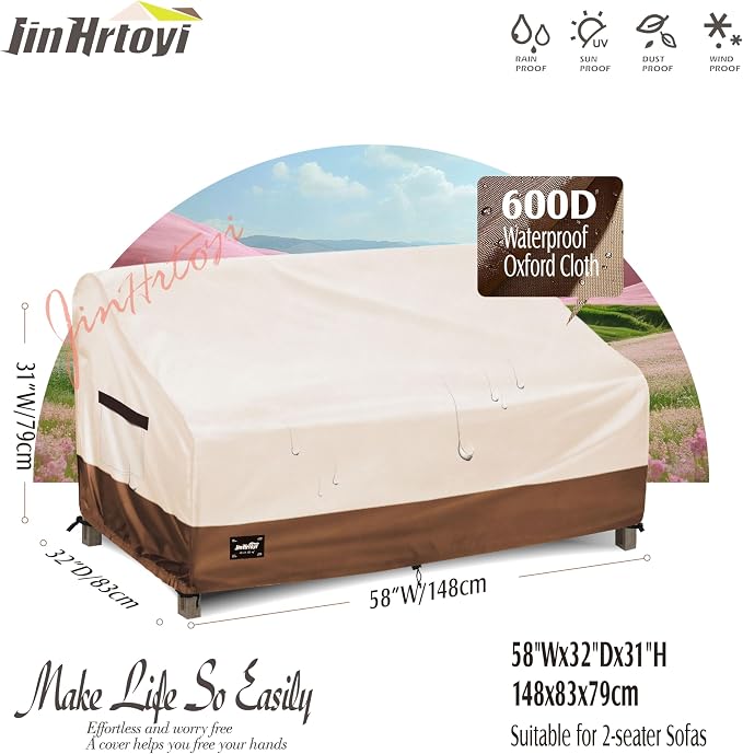 JinHrtoyi 2-Seater Patio Loveseat Cover, 58Wx32Dx31H inches Outdoor Furniture - Image 2