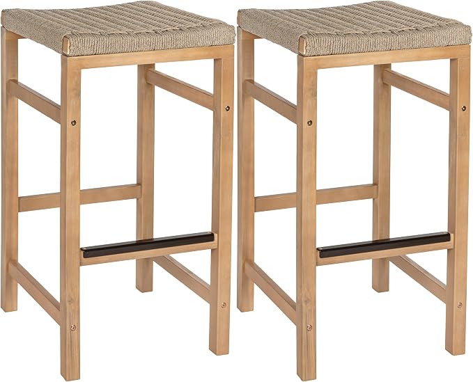 JONATHAN Y BSL1201A-SET2 Armand 30" Modern Coastal Backless Acacia Wood Outdoor by JONATHANY