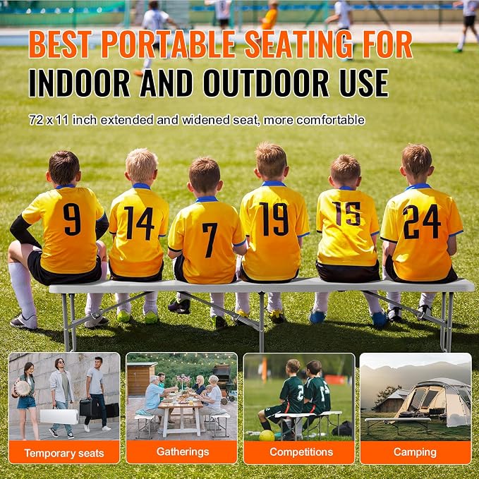 VEVOR Plastic Folding Bench, 6ft Portable Folding Bench, Smooth High Density - Image 9