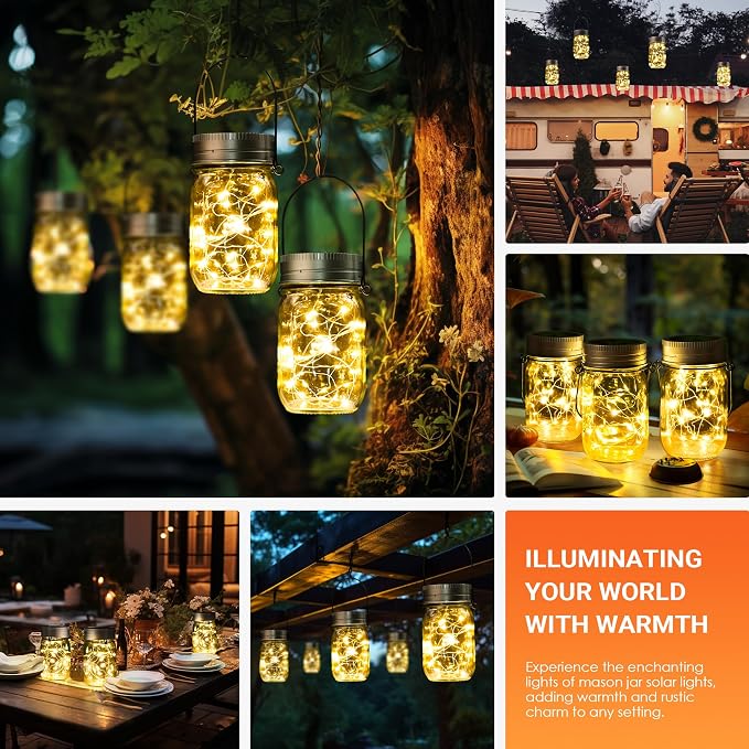 GIGALUMI Solar Mason Jar Lights, 8 Pack 30 Led String Fairy Lights Garden - Image 4