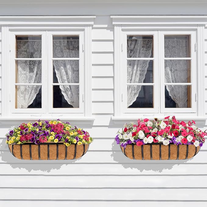 30 Inch Window Deck with Coco Liner, Fence Metal Hanging Flower Planter Window - Image 7