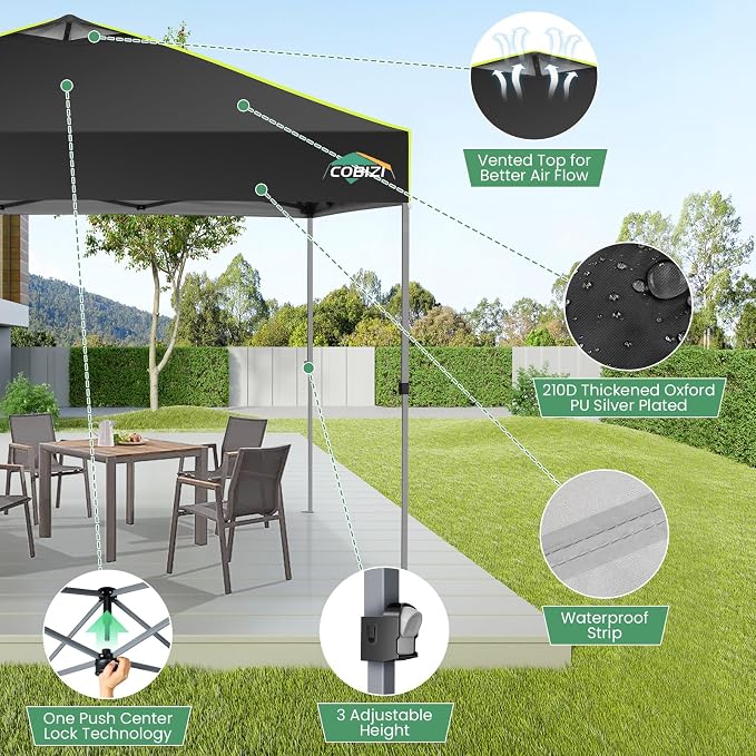 COBIZI 10x10 Pop Up Canopy One Push Party Tent - Image 5