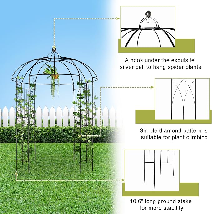 Garden Arches Arbors, Metal Gazebo Durable Iron Trellis Support Use - Image 7